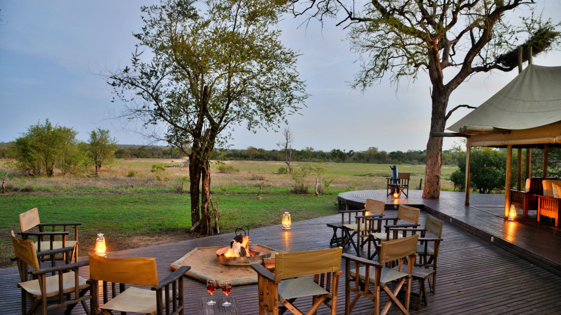 Plains Camp (home of Rhino Walking Safaris) - HR - Main Lodge Boma lit up - 2mp Plains Camp (home of Rhino Walking Safaris) - HR - Main Lodge Boma lit up - 2mp