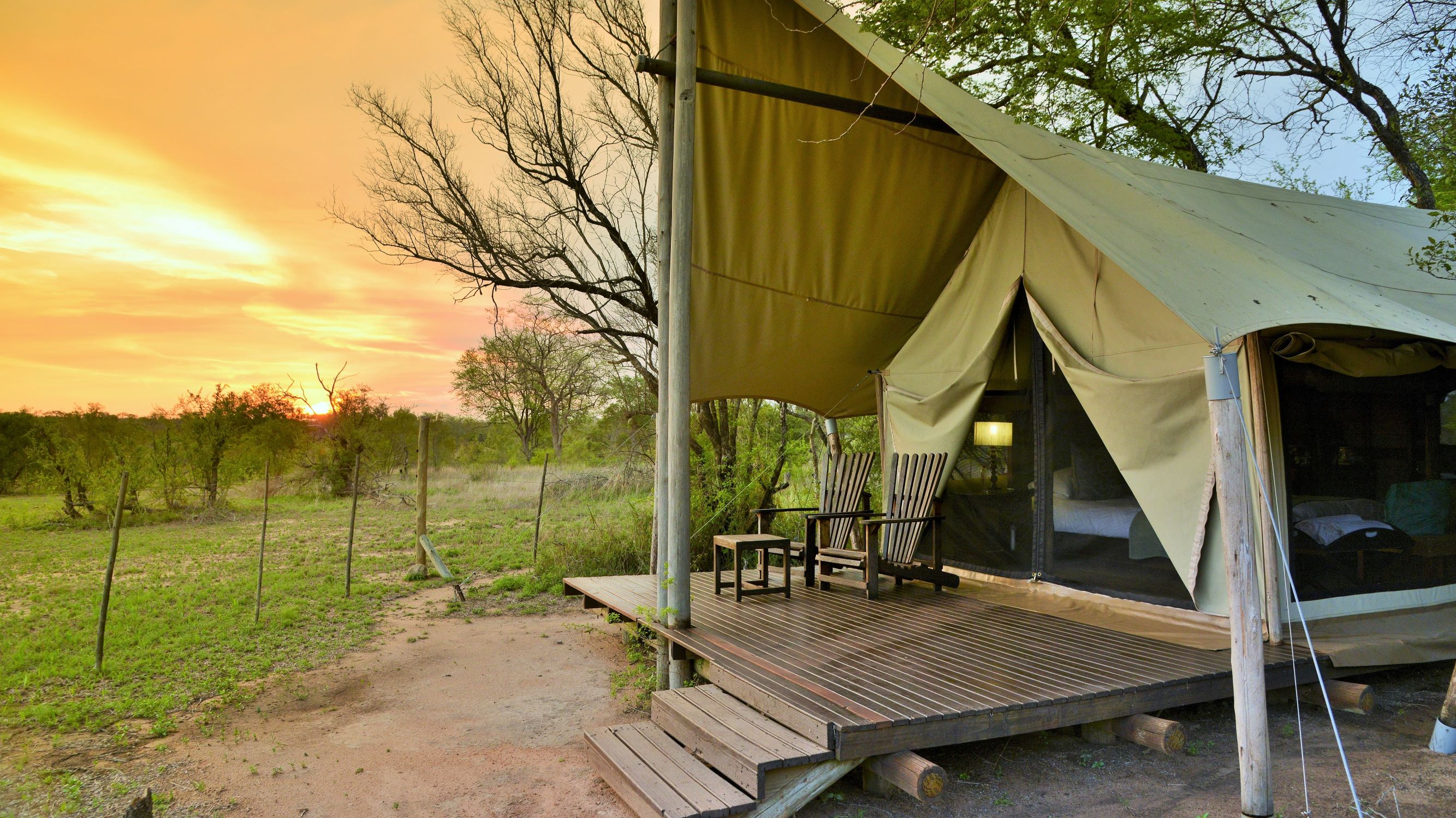 Plains Camp (home of Rhino Walking Safaris) - HR - Tent Exterior Sunset Plains Camp (home of Rhino Walking Safaris) - HR - Tent Exterior Sunset